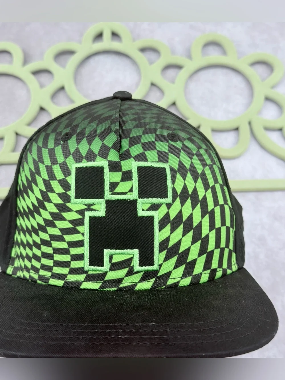 Kids Black & Green Creeper Graphic Snapback Hat